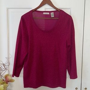 LAURA ASHLEY Raspberry Pink Shimmer/Sparkle Scoop Neck Top Sz. Large~Like New!